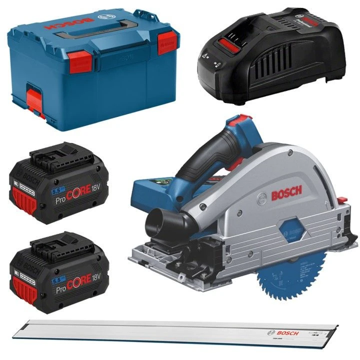 Bosch GKT 18V-52 GC 18V Li-Ion Accu Invalcirkelzaagmachine Set (2x 5,5Ah) Incl. Geleiderail In L-Boxx - 140mm - Koolborstelloos